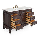 48 Inch Dark Brown Traditional Style Single Sink White Marble Countertop Beckham Bathroom Vanity