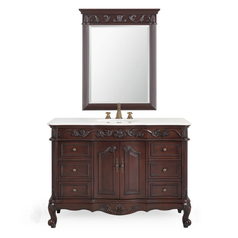 48 Inch Dark Brown Traditional Style Single Sink White Marble Countertop Beckham Bathroom Vanity