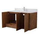 48 Inch Fume Single Sink Mango Warm Oak Brown Finish Wall Mount Floating Style Bathroom Vanity
