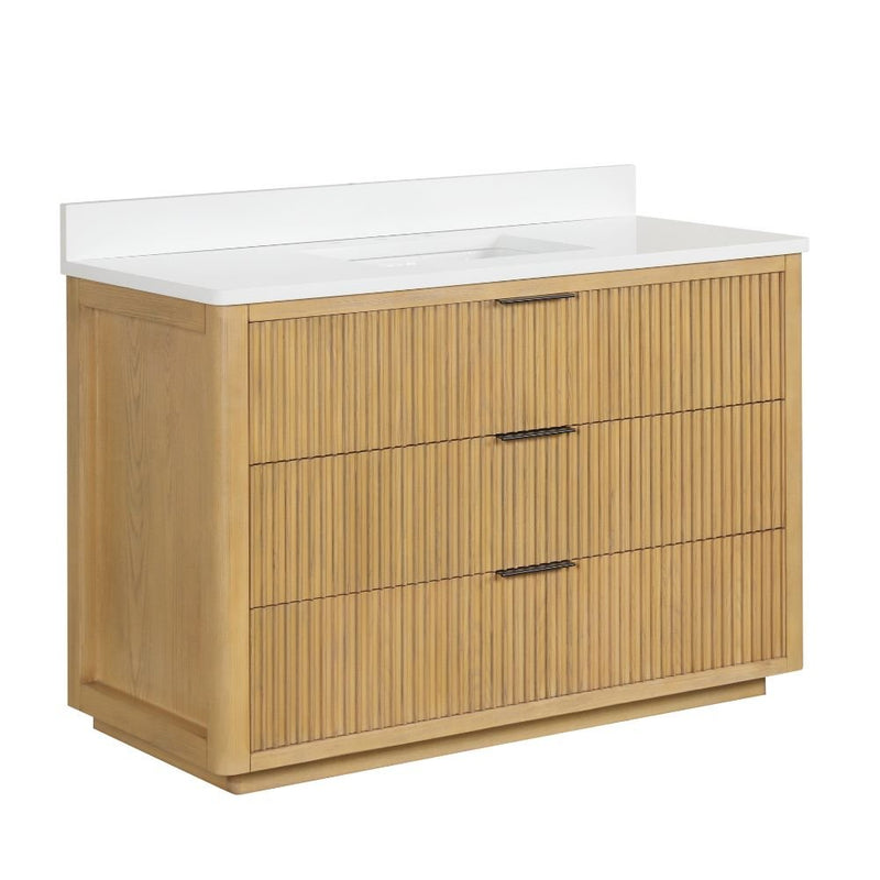 48 Inch Modern Light Oak Coris Single Sink Bathroom Vanity With White Quartz Top - Chans Furniture