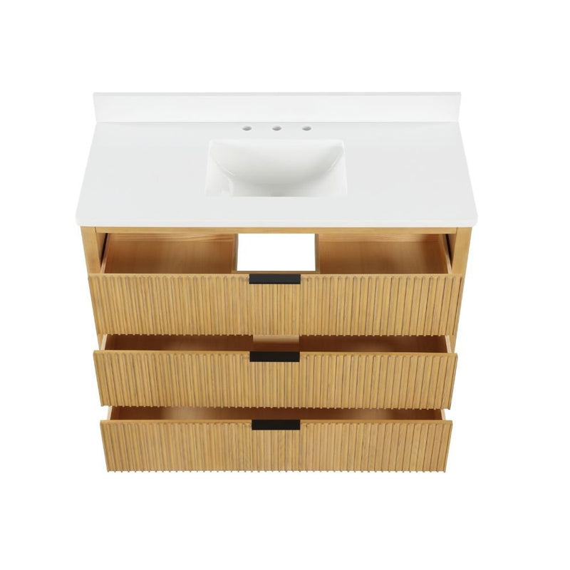 48 Inch Modern Light Oak Coris Single Sink Bathroom Vanity With White Quartz Top - Chans Furniture