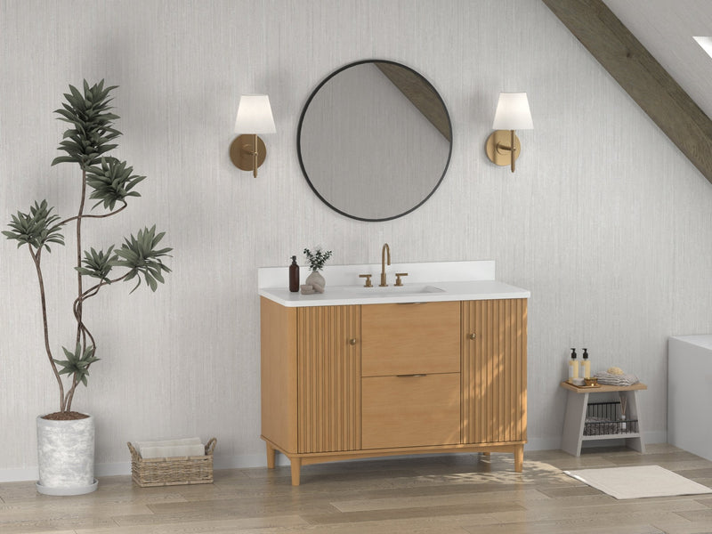 48 Inch Trendy Wood Finish Odelia Bathroom Vanity With White Quartz Top