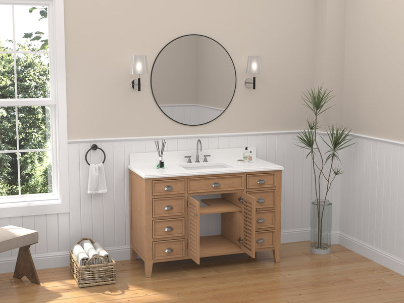 50 Inch Contemporary Style Wood Finish Kalani Bathroom Vanity With White Quartz Top