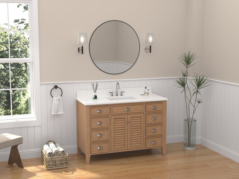 50 Inch Contemporary Style Wood Finish Kalani Bathroom Vanity With White Quartz Top