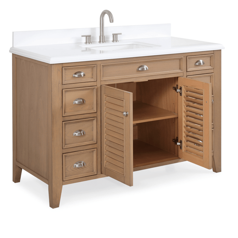 50 Inch Contemporary Style Wood Finish Kalani Bathroom Vanity With White Quartz Top