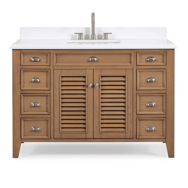 50 Inch Contemporary Style Wood Finish Kalani Bathroom Vanity With White Quartz Top
