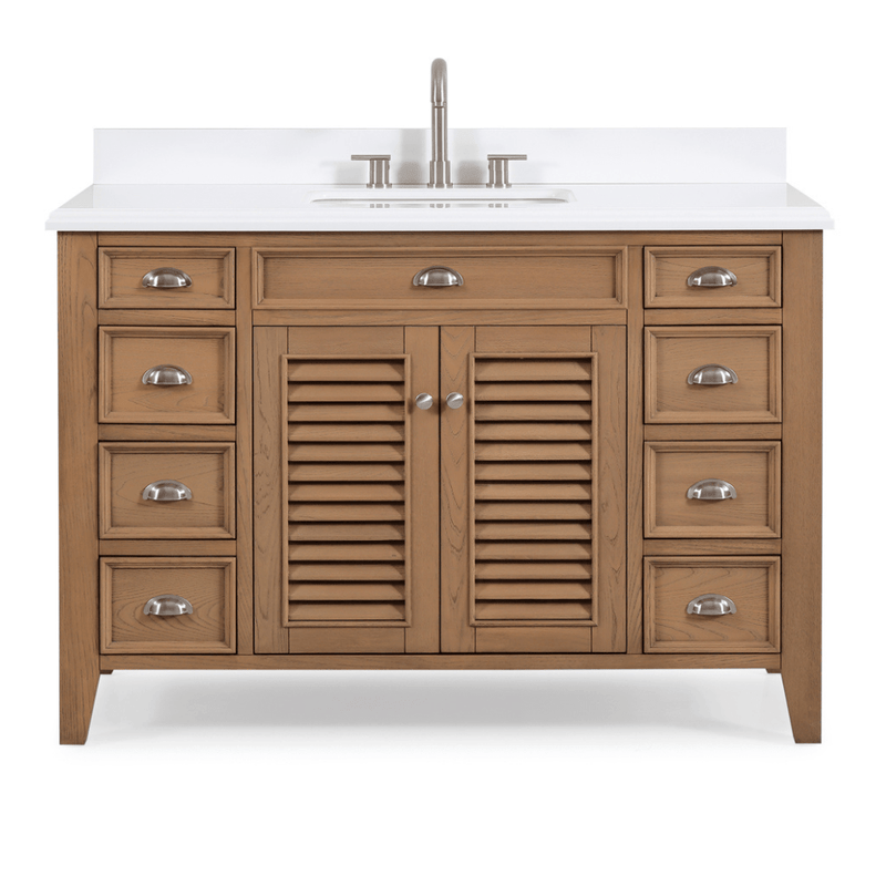 50 Inch Contemporary Style Wood Finish Kalani Bathroom Vanity With White Quartz Top