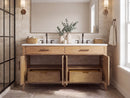 60 Inch Mid-Century Modern Weathered Natural Carvel Bathroom Vanity, Double Sink, White Quartz Top, Fully Assembled