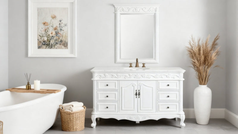 56 Inch Antique White Traditional Style Single Sink Beckham