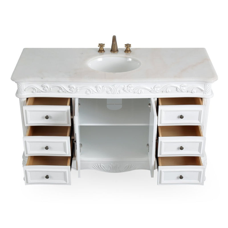 56 Inch Antique White Traditional Style Single Sink Beckham Bathroom Vanity