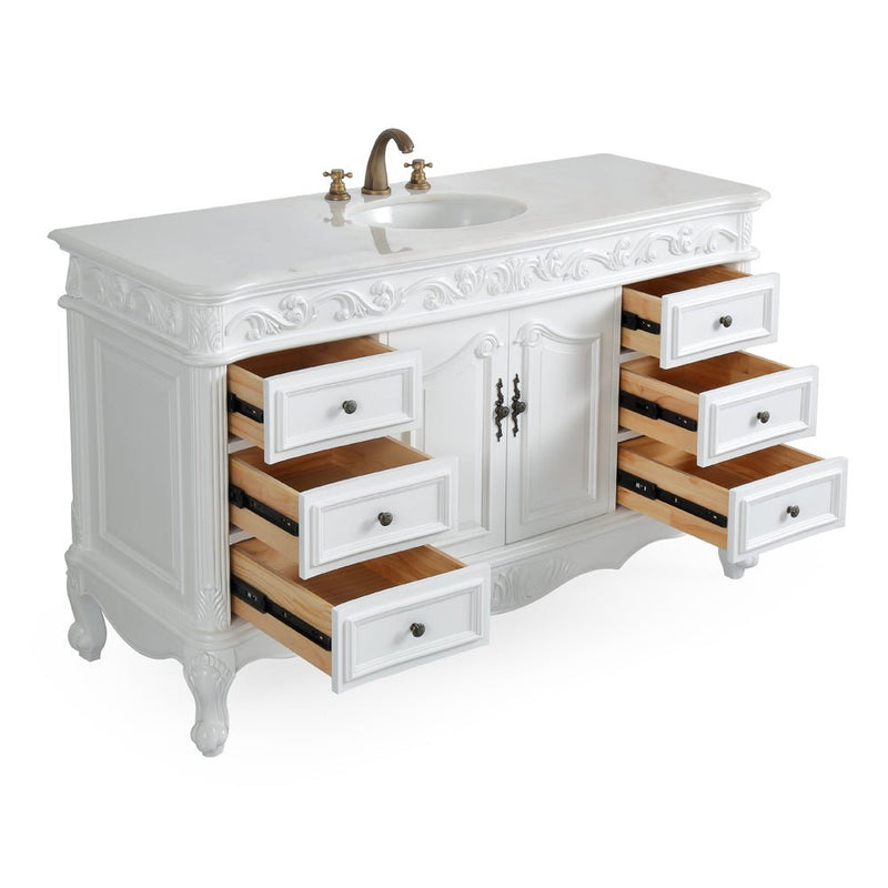 56 Inch Antique White Traditional Style Single Sink Beckham Bathroom Vanity