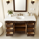 56 inch Traditional Style Cherry Brown Beckham Bathroom Sink Vanity With White Top