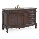 56" Traditional Style Brown Beckham Bathroom Sink Vanity With Baltic Brown Top