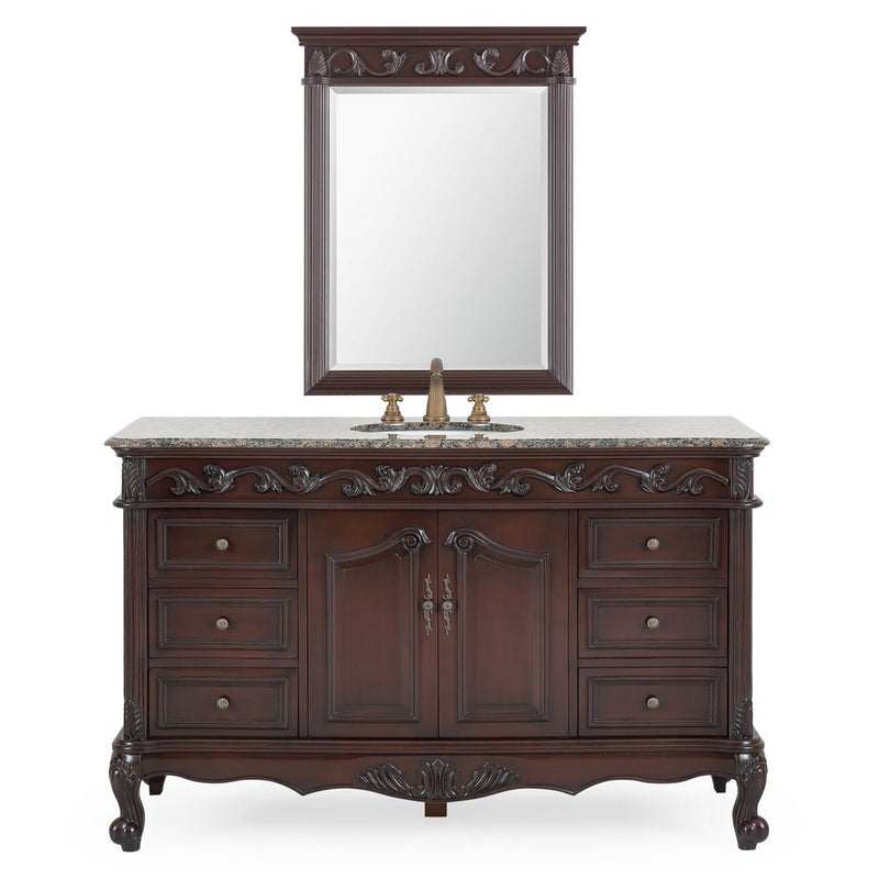 56" Traditional Style Brown Beckham Bathroom Sink Vanity With Baltic Brown Top
