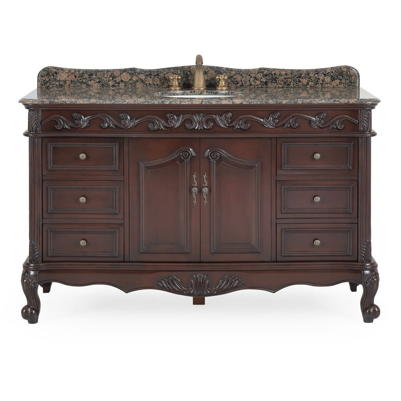 56" Traditional Style Brown Beckham Bathroom Sink Vanity With Baltic Brown Top