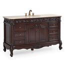 56" Traditional Style Brown Beckham Bathroom Sink Vanity With CreamTop
