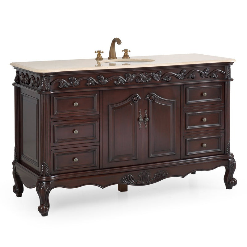 56" Traditional Style Brown Beckham Bathroom Sink Vanity With CreamTop