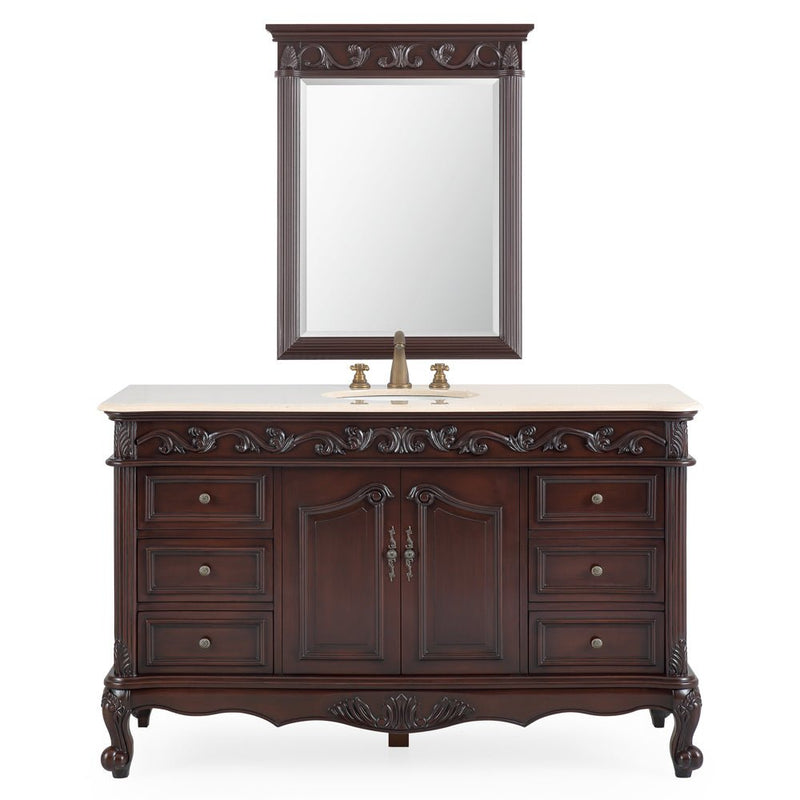 56" Traditional Style Brown Beckham Bathroom Sink Vanity With CreamTop