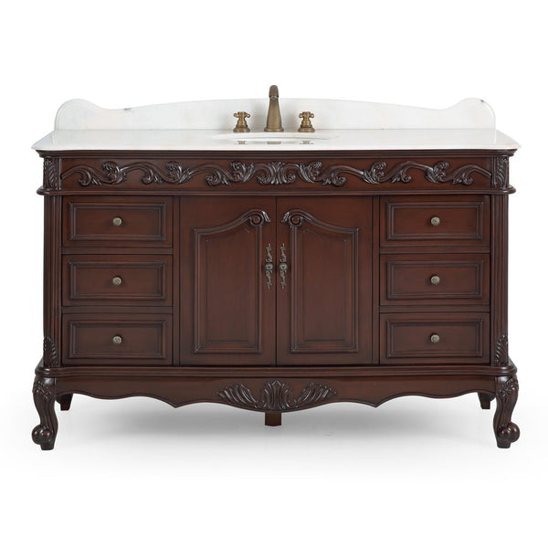 56" Traditional Style Brown Beckham Bathroom Sink Vanity With White Top