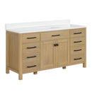 60 Inch Aged Oak Finish Rella Single Sink Bathroom Vanity With White Quartz Top - Chans Furniture