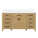 60 Inch Aged Oak Finish Rella Single Sink Bathroom Vanity With White Quartz Top - Chans Furniture