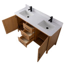 60 Inch Barque Double Sink Warm Oak Brown Finish Bathroom Vanity With White Top
