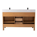 60 Inch Barque Double Sink Warm Oak Brown Finish Bathroom Vanity With White Top