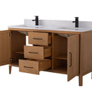 60 Inch Barque Double Sink Warm Oak Brown Finish Bathroom Vanity With White Top