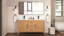60 Inch Barque Double Sink Warm Oak Brown Finish Bathroom Vanity With White Top