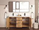 60 Inch Barque Double Sink Warm Oak Brown Finish Bathroom Vanity With White Top