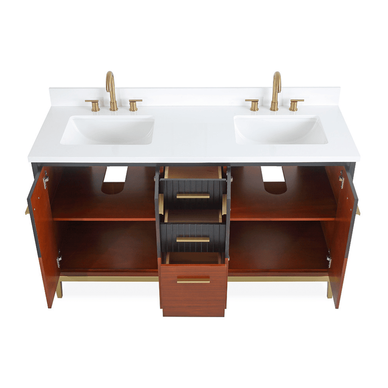 60 Inch Beatrice Mid - Century Trendy Modern Double Sink Bathroom Vanity - Chans Furniture