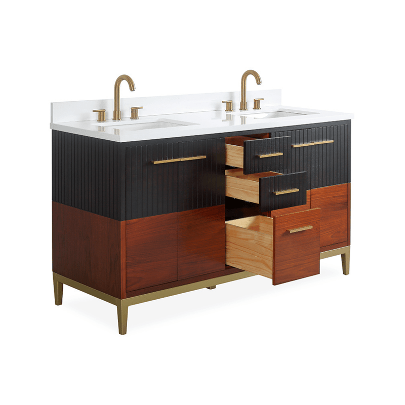 60 Inch Beatrice Mid - Century Trendy Modern Double Sink Bathroom Vanity - Chans Furniture