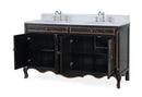 60 Inch Black Hand - Painted Floral Decoroso Double Sink Bathroom Vanity - Chans Furniture