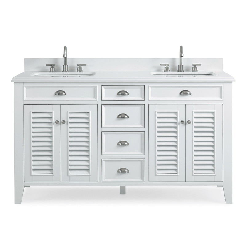 60 Inch Contemporary Style Double Sink White Kalani Bathroom Vanity