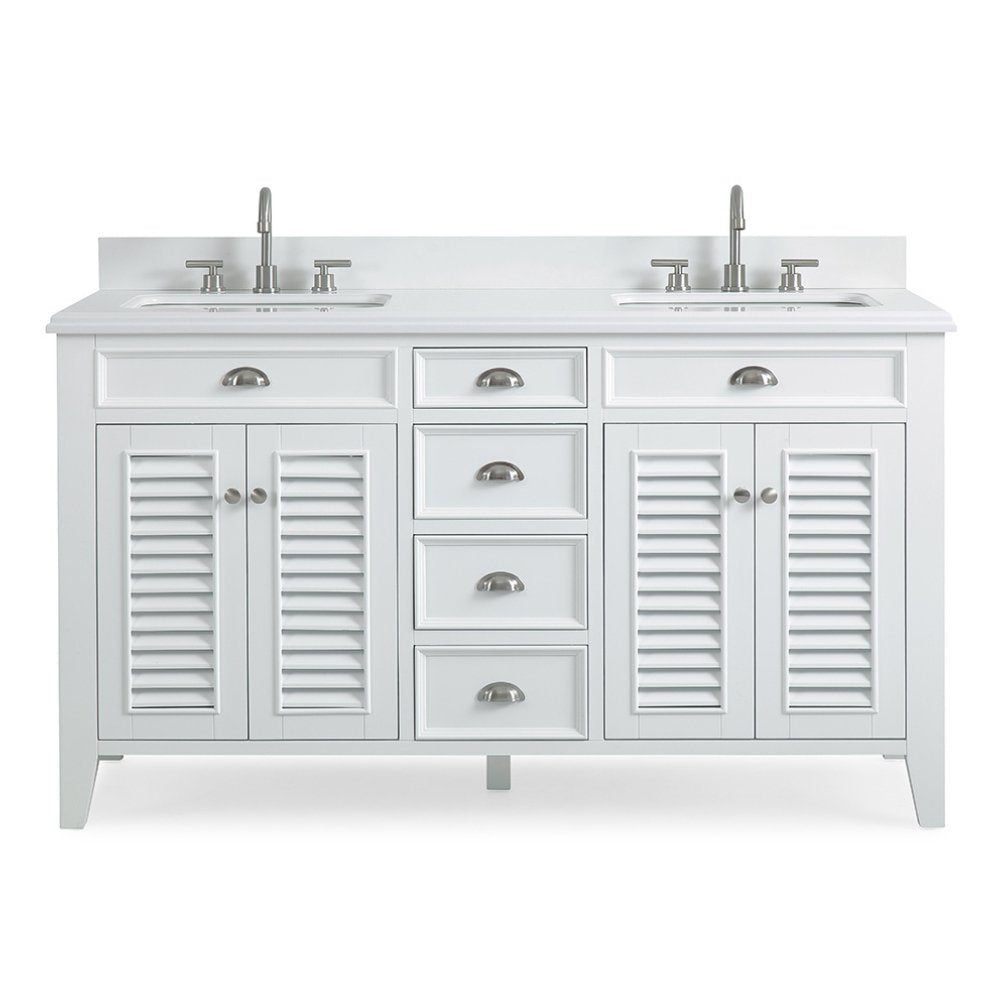 60 Inch Double Sink White Bathroom Vanity with Quartz Top, Soft Close ...