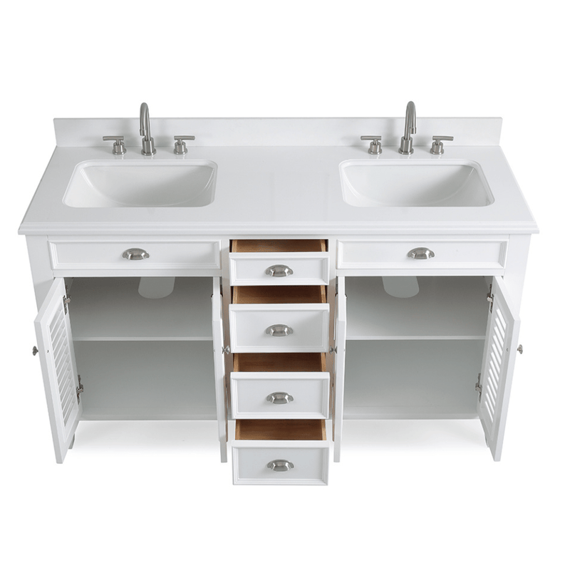 60 Inch Contemporary Style Double Sink White Kalani Bathroom Vanity