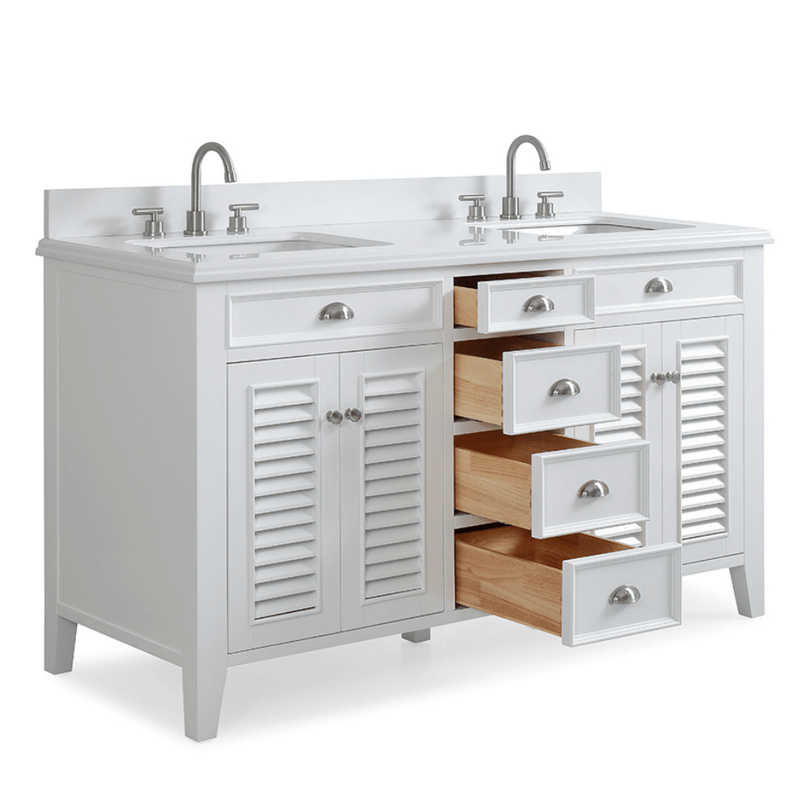 60 Inch Contemporary Style Double Sink White Kalani Bathroom Vanity