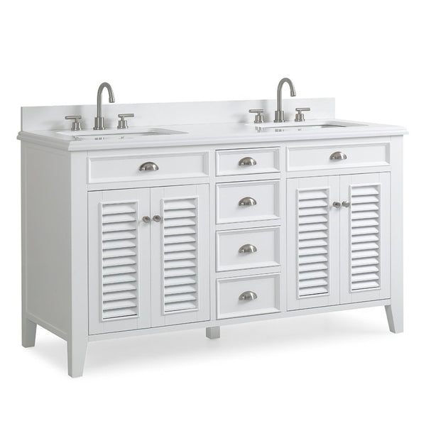 60 Inch Contemporary Style Double Sink White Kalani Bathroom Vanity - Chans Furniture