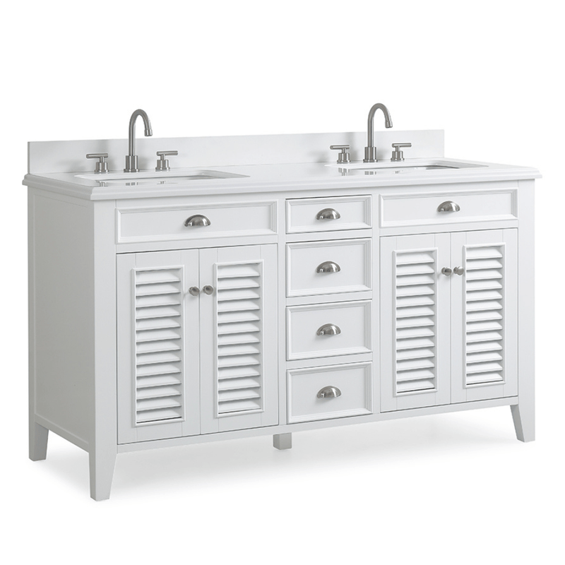 60 Inch Contemporary Style Double Sink White Kalani Bathroom Vanity