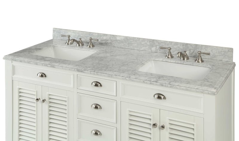 60 Inch Contemporary Style Double Sink White Kalani Bathroom Vanity - Chans Furniture