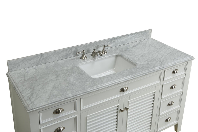 60 Inch Contemporary Style Single Sink White Kalani Bathroom Vanity - Chans Furniture