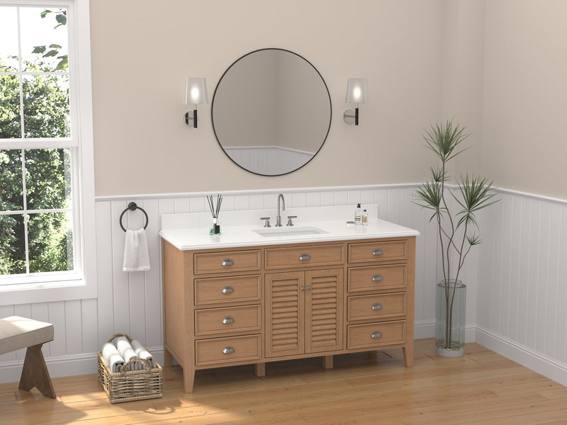 60 Inch Contemporary Style Single Sink Wood Finish Kalani Bathroom Vanity With White Quartz Top