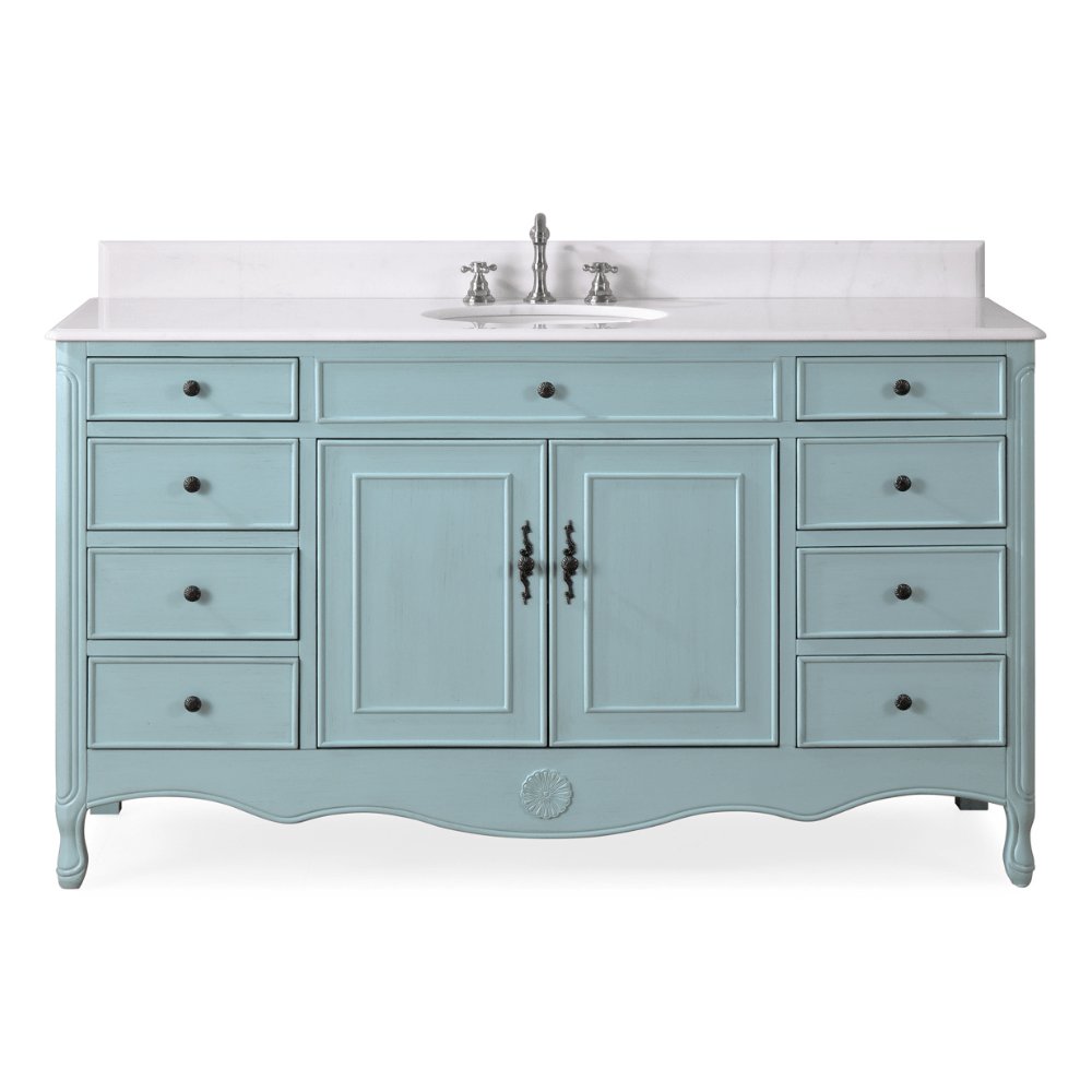 60 Inch Distressed Light Blue Single Sink Cottage Style Daleville Bath ...