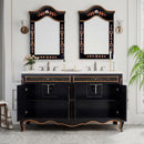 60 Inch Double Sink Bathroom Vanity Decoroso Hand - Painted Floral Design in Black & Gold