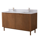 60 Inch Fume Double Sink Mango Warm Oak Brown Finish Bathroom Vanity With White Top