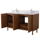 60 Inch Fume Double Sink Mango Warm Oak Brown Finish Bathroom Vanity With White Top