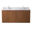 60 Inch Fume Double Sink Mango Warm Oak Brown Finish Wall Mount Floating Style Bathroom Vanity