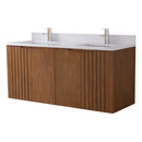 60 Inch Fume Double Sink Mango Warm Oak Brown Finish Wall Mount Floating Style Bathroom Vanity
