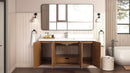 60 Inch Fume Double Sink Mango Warm Oak Brown Finish Wall Mount Floating Style Bathroom Vanity