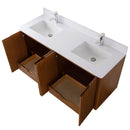 60 Inch Fume Double Sink Mango Warm Oak Brown Finish Wall Mount Floating Style Bathroom Vanity
